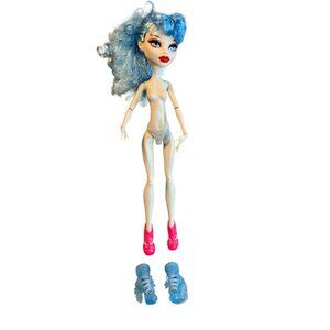 Mattel 2008 Monster High Ghoulia Dot Dead Gorgeo Doll Blue Hair Pink Shoes Extra